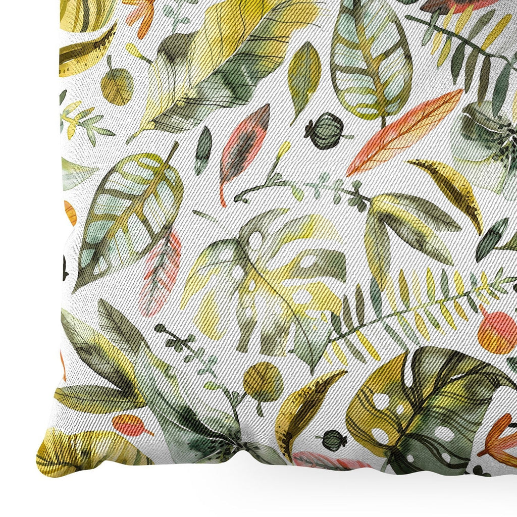 Ninola Design Botanic Retreat Tropical Jungle Leaves Botanical Green Orange Floor Pillow Square