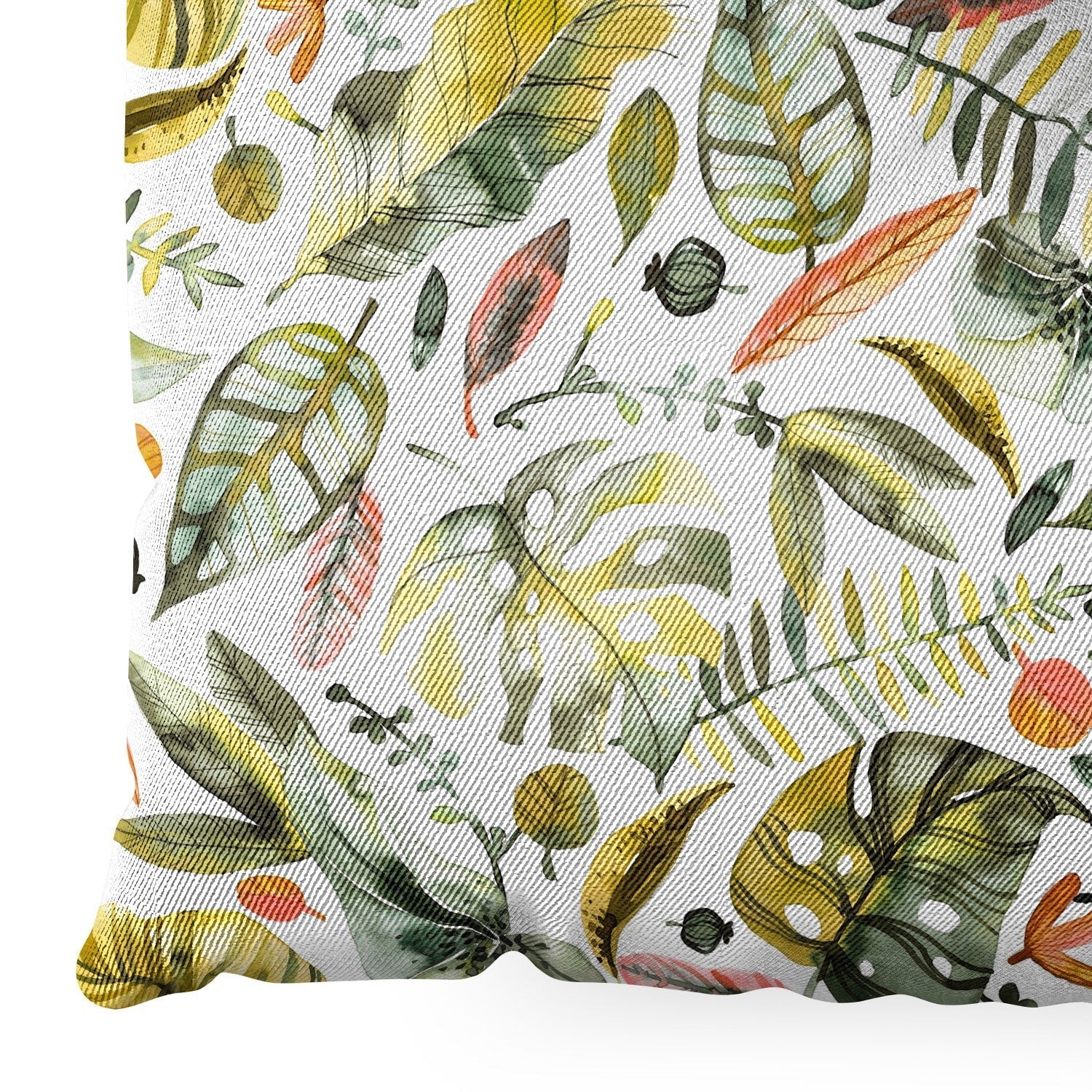 Ninola Design Botanic Retreat Tropical Jungle Leaves Botanical Green Orange Floor Pillow Square