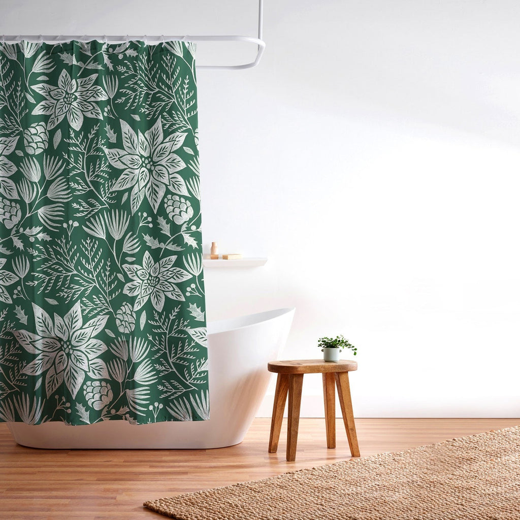 Pimlada Phuapradit Christmas Poinsettia Shower Curtain
