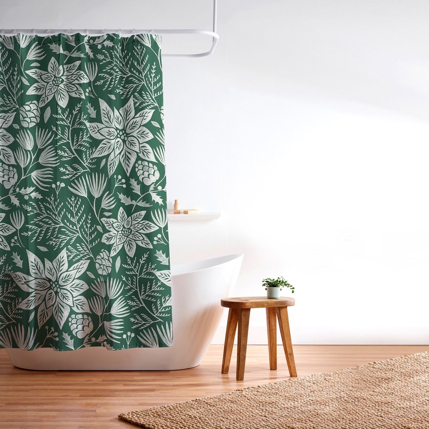 Pimlada Phuapradit Christmas Poinsettia Shower Curtain