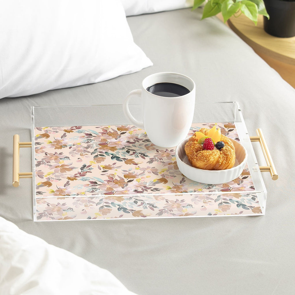 Ninola Design Botanic Retreat Floral Oleander Whimsical Soft Pink Acrylic Tray