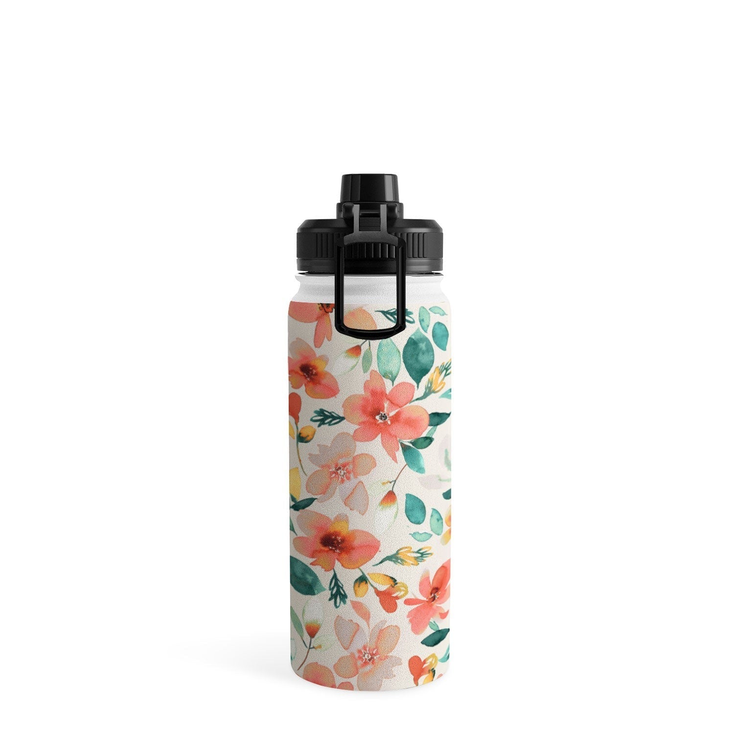 Ninola Design Botanic Retreat Tropical Whimsical Flowers Coral Green Water Bottle
