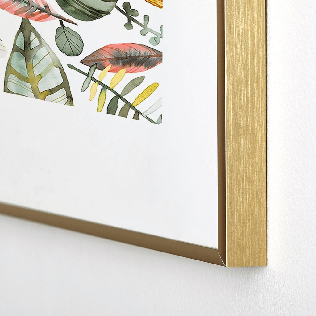 Ninola Design Botanic Retreat Tropical Jungle Leaves Botanical Green Orange Metal Framed Art Print