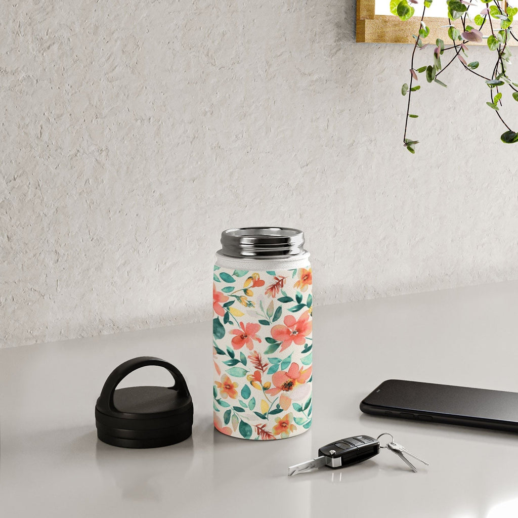 Ninola Design Botanic Retreat Tropical Whimsical Flowers Coral Green Water Bottle