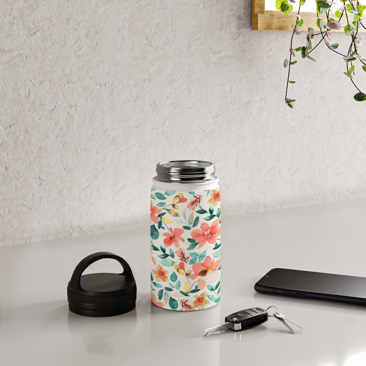 Ninola Design Botanic Retreat Tropical Whimsical Flowers Coral Green Water Bottle