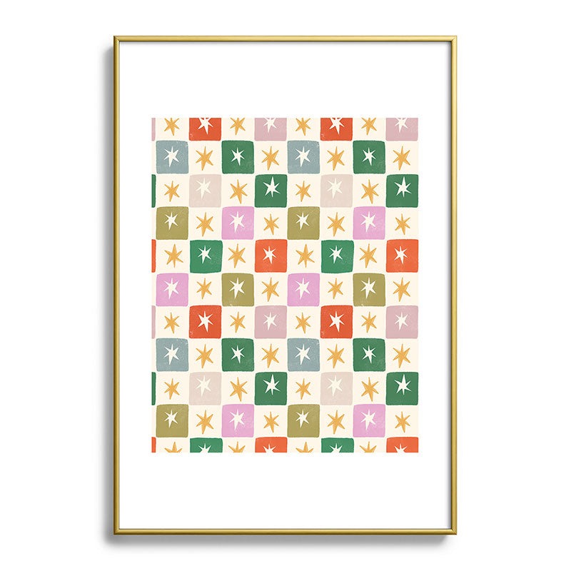 LouBruzzoni Retro Star Block Pattern Metal Framed Art Print