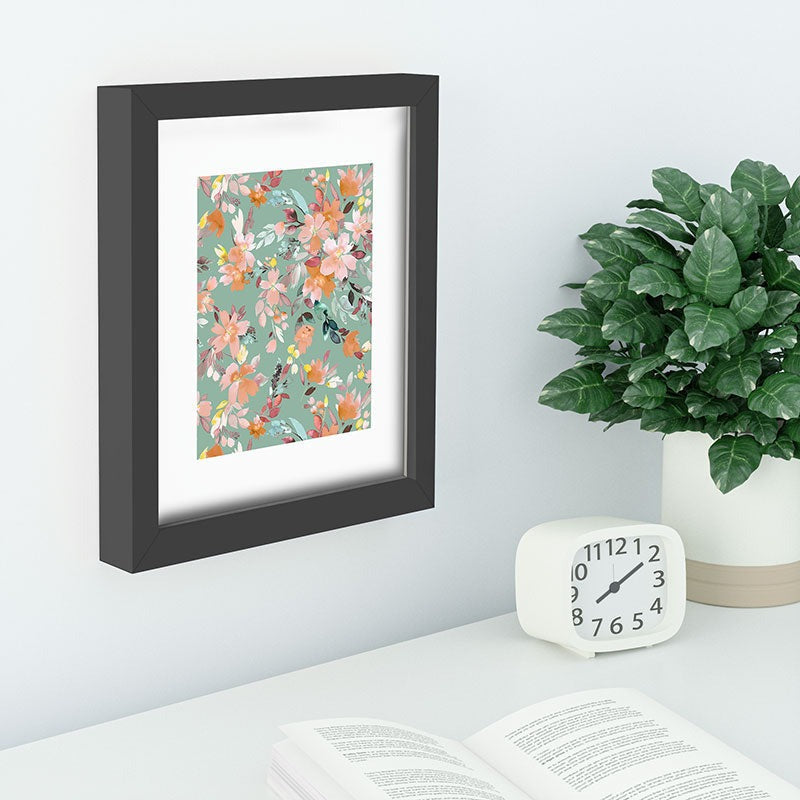 Ninola Design Botanic Retreat Floral Oleander Whimsical Teal Green Recessed Framing Rectangle