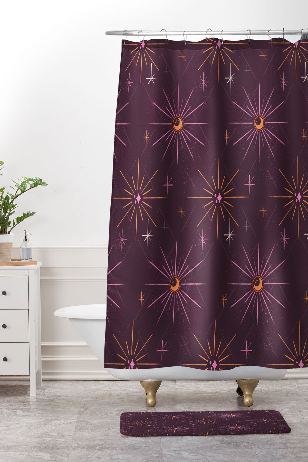 Little Om Pattern Little Moon plum Memory Foam Bath Mat