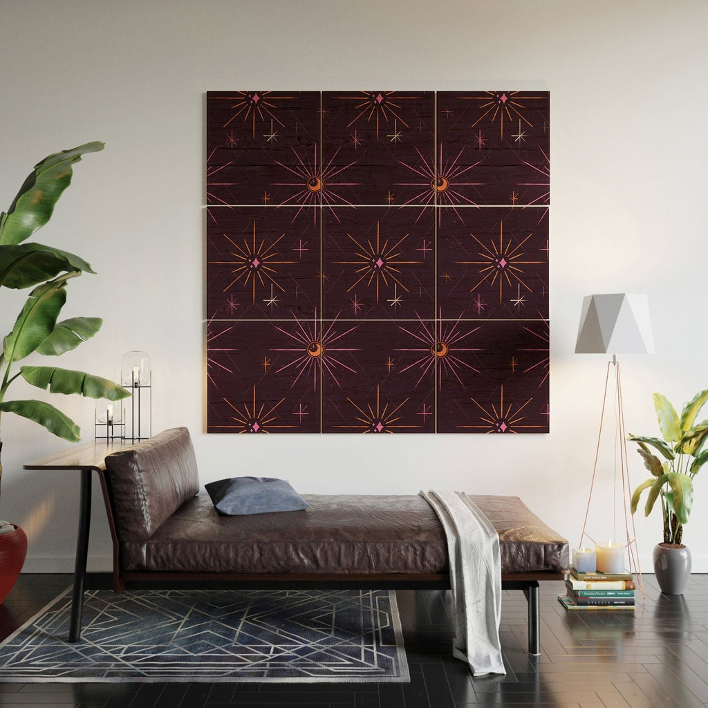 Little Om Pattern Little Moon plum Wood Wall Mural
