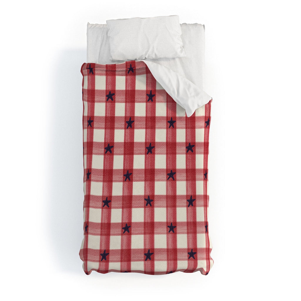 DENY Designs Red Gingham plus Stars Duvet Cover