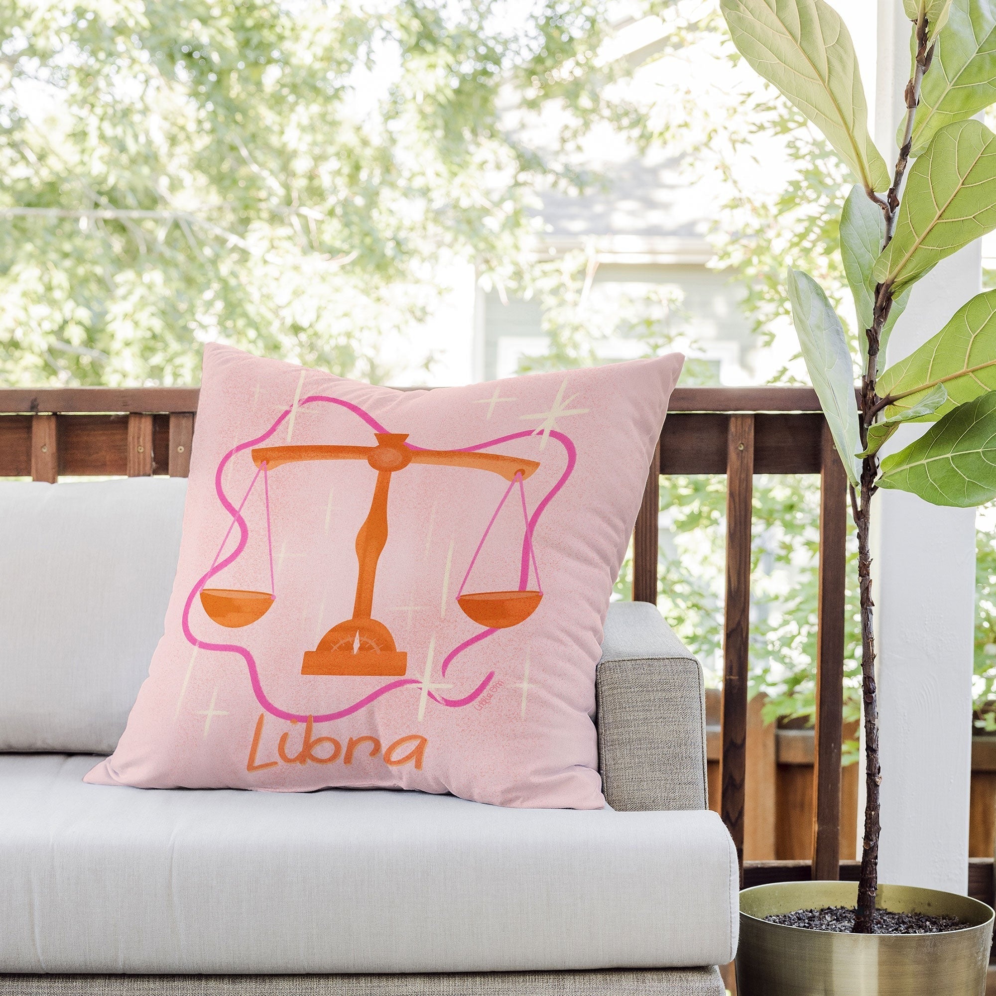 Little Om Zodiac Signs Libra Outdoor Throw Pillow
