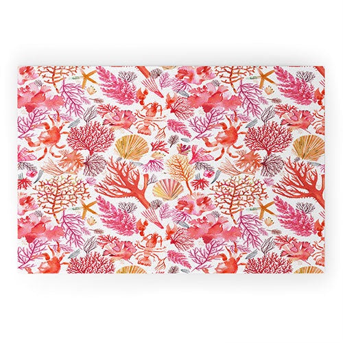 Ninola Design Botanic Retreat Coral Reef Crab Lobster Red Welcome Mat