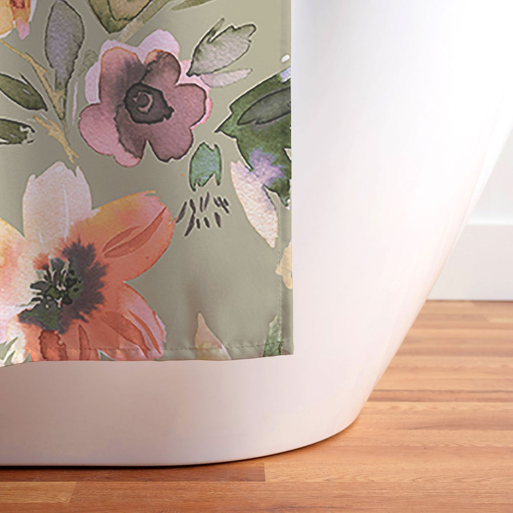 Ninola Design Botanic Retreat Painterly Tropical Flowers Sage Green Shower Curtain