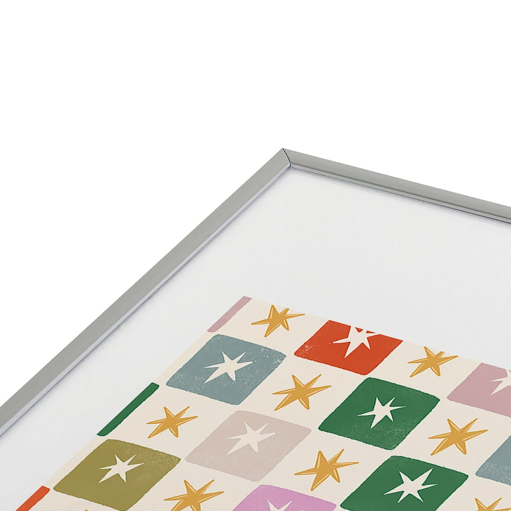 LouBruzzoni Retro Star Block Pattern Metal Framed Art Print