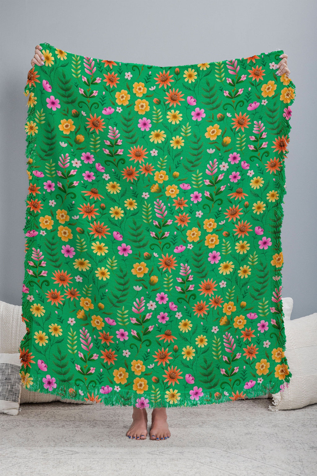 Pimlada Phuapradit Ditsy Spring Floral Green Throw Blanket