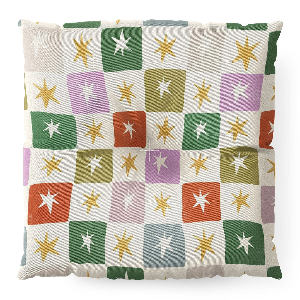 LouBruzzoni Retro Star Block Pattern Floor Pillow Square