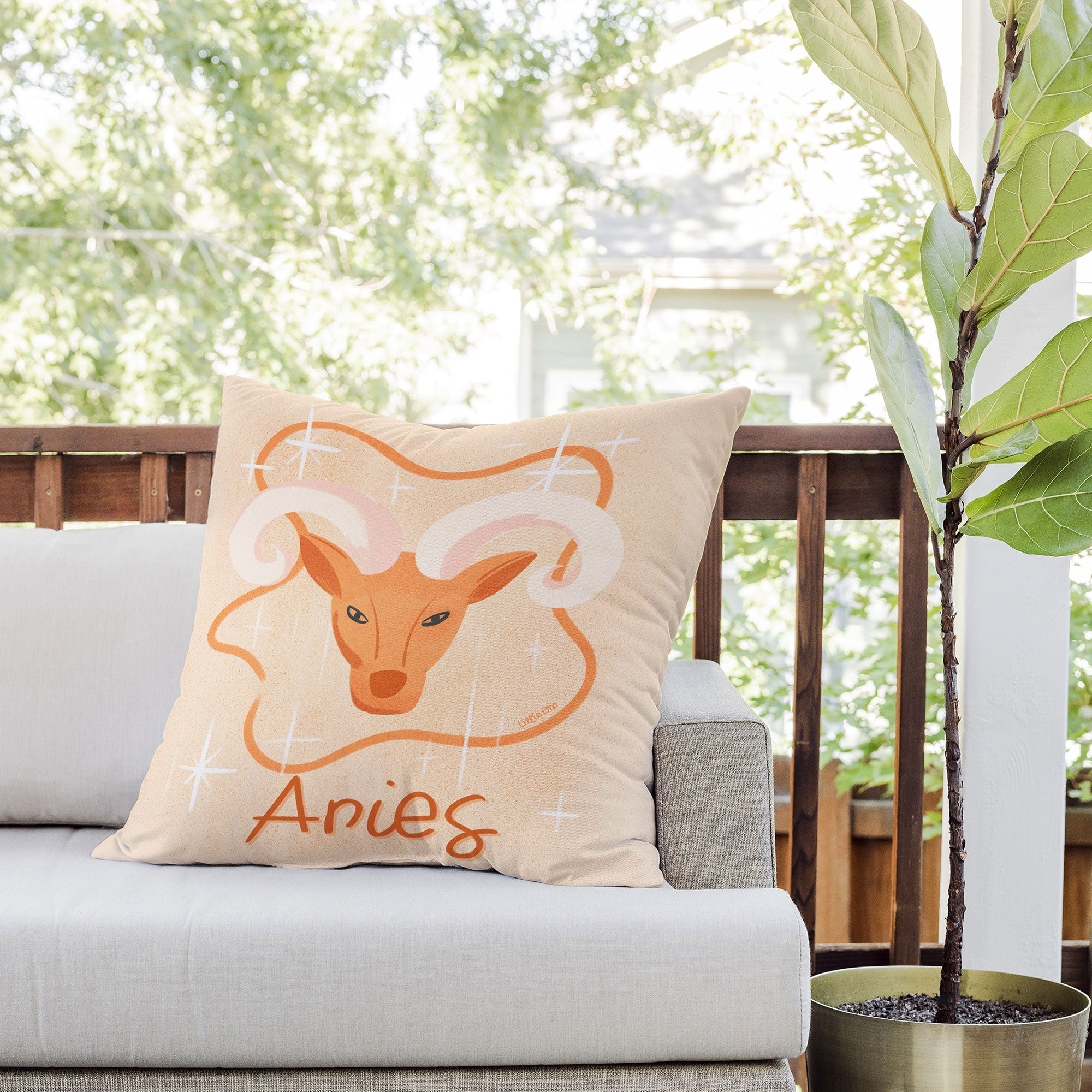 Little Om Zodiac Signs Aries Outdoor Throw Pillow