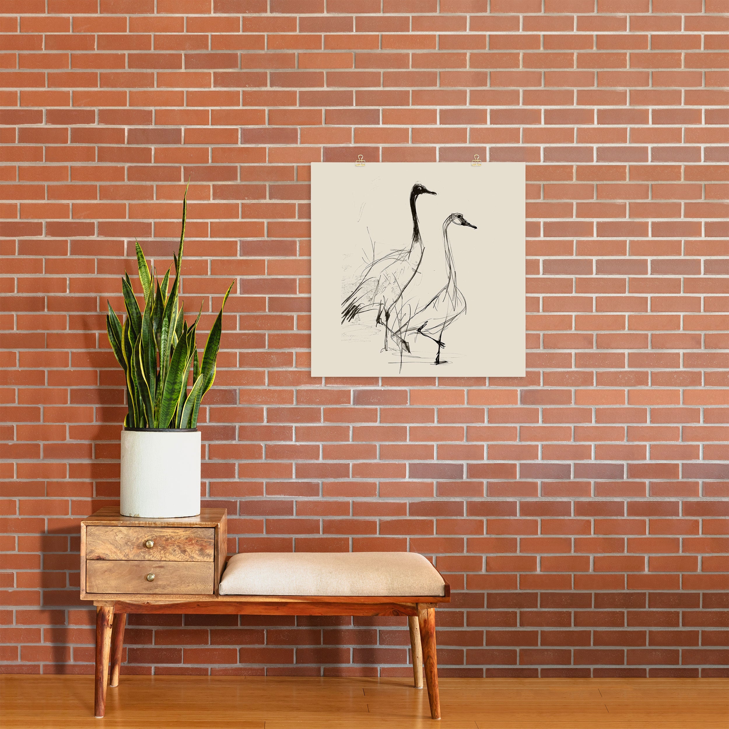 Nadja Two Geese Minimalist Drawing Art Print