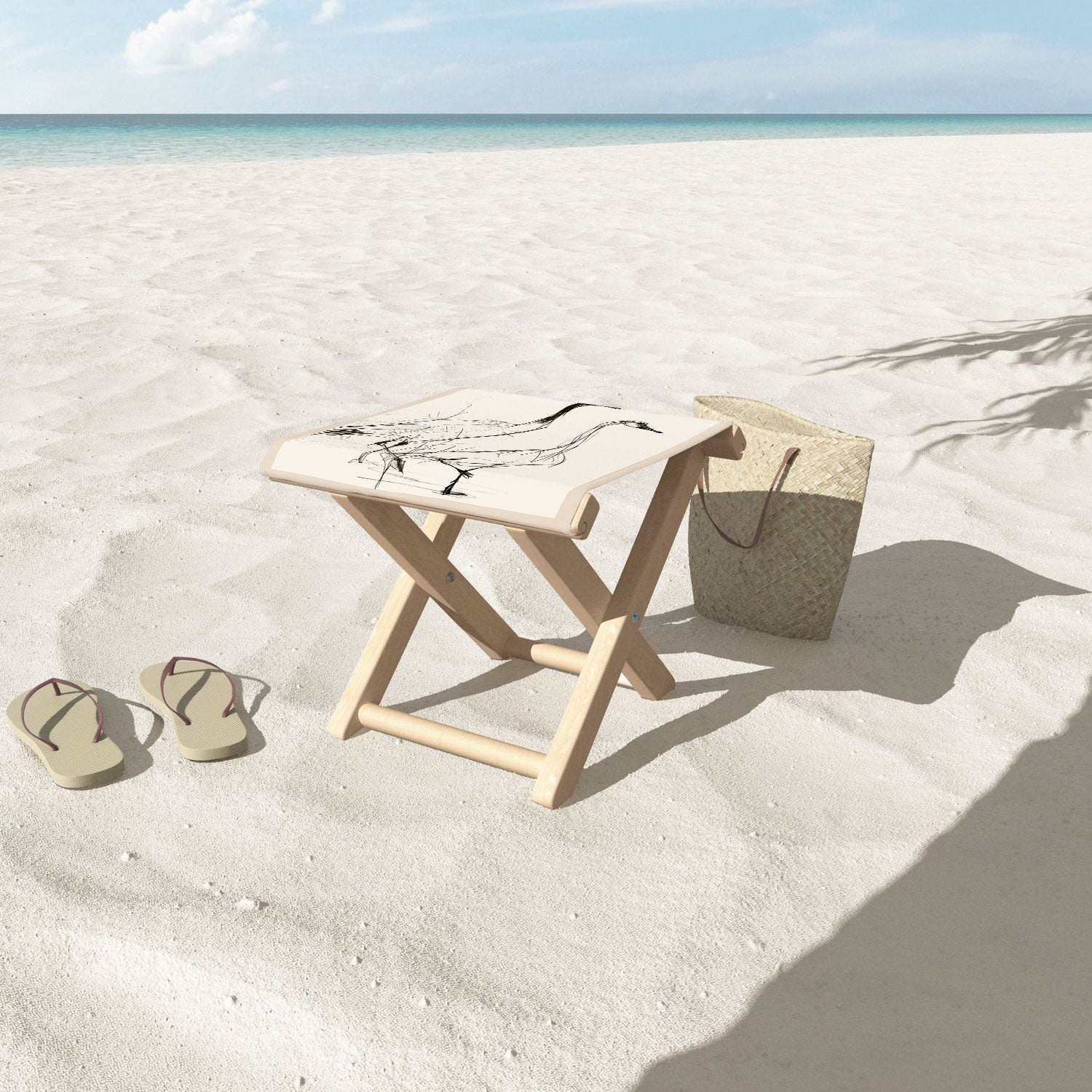 Nadja Two Geese Minimalist Drawing Folding Stool