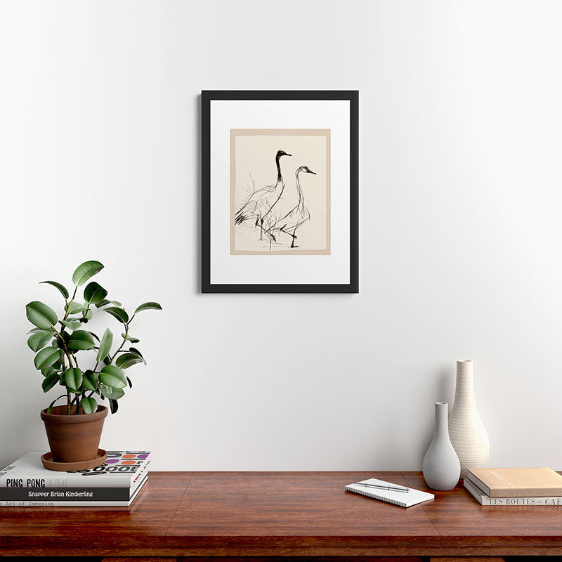 Nadja Two Geese Minimalist Drawing Framed Art Print