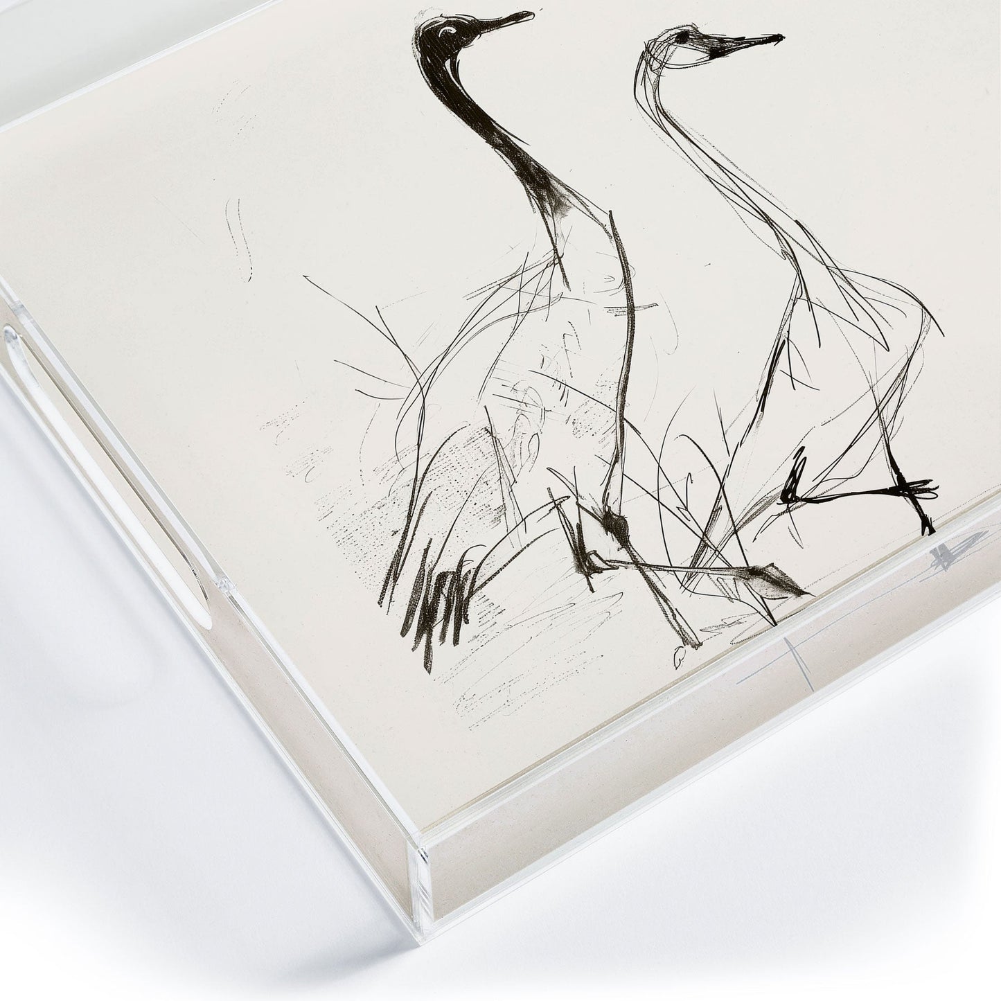 Nadja Two Geese Minimalist Drawing Acrylic Tray