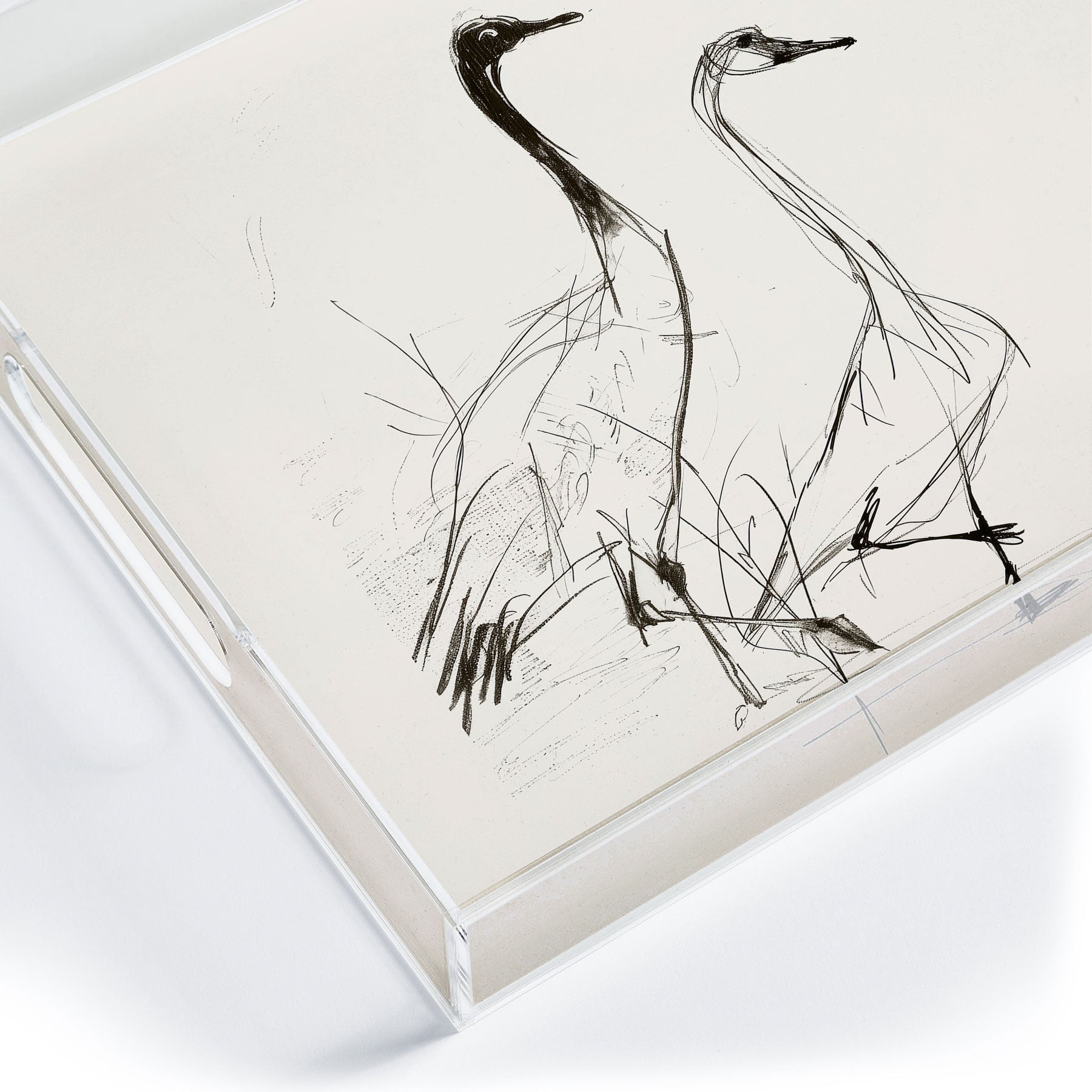 Nadja Two Geese Minimalist Drawing Acrylic Tray