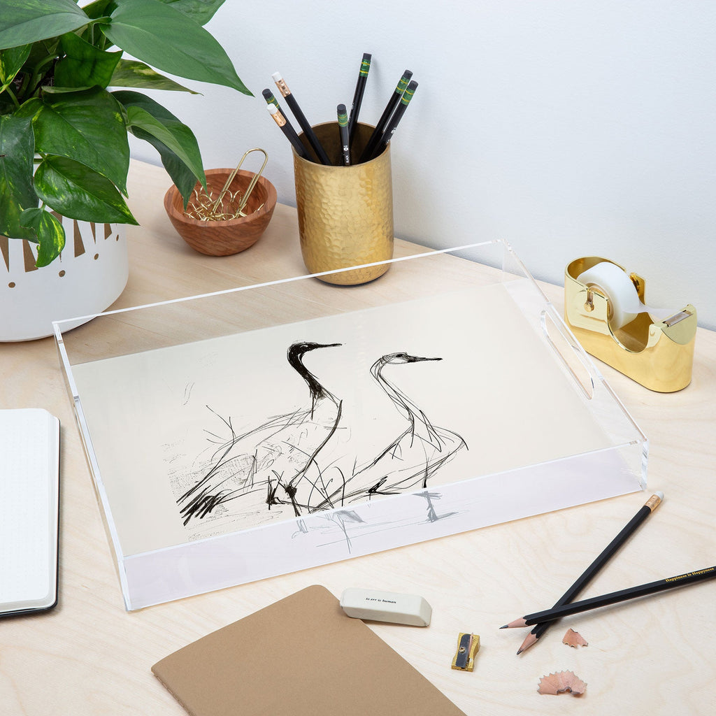 Nadja Two Geese Minimalist Drawing Acrylic Tray