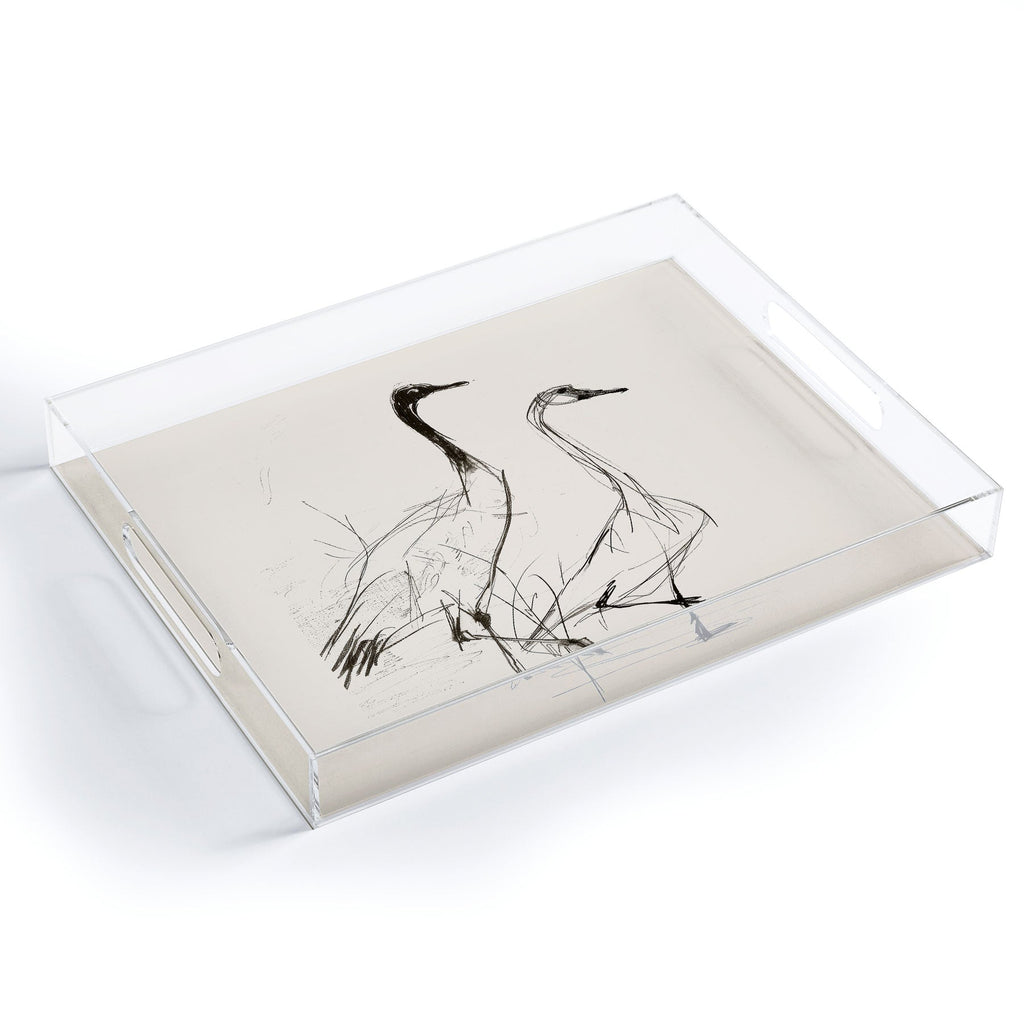 Nadja Two Geese Minimalist Drawing Acrylic Tray