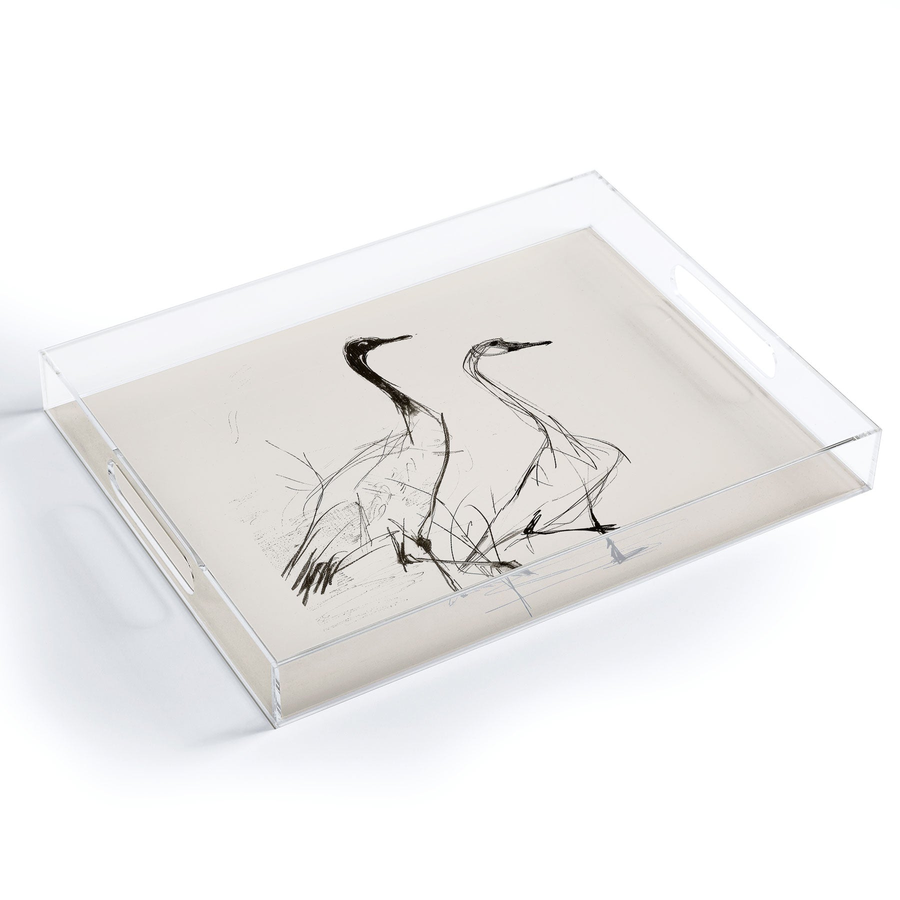 Nadja Two Geese Minimalist Drawing Acrylic Tray