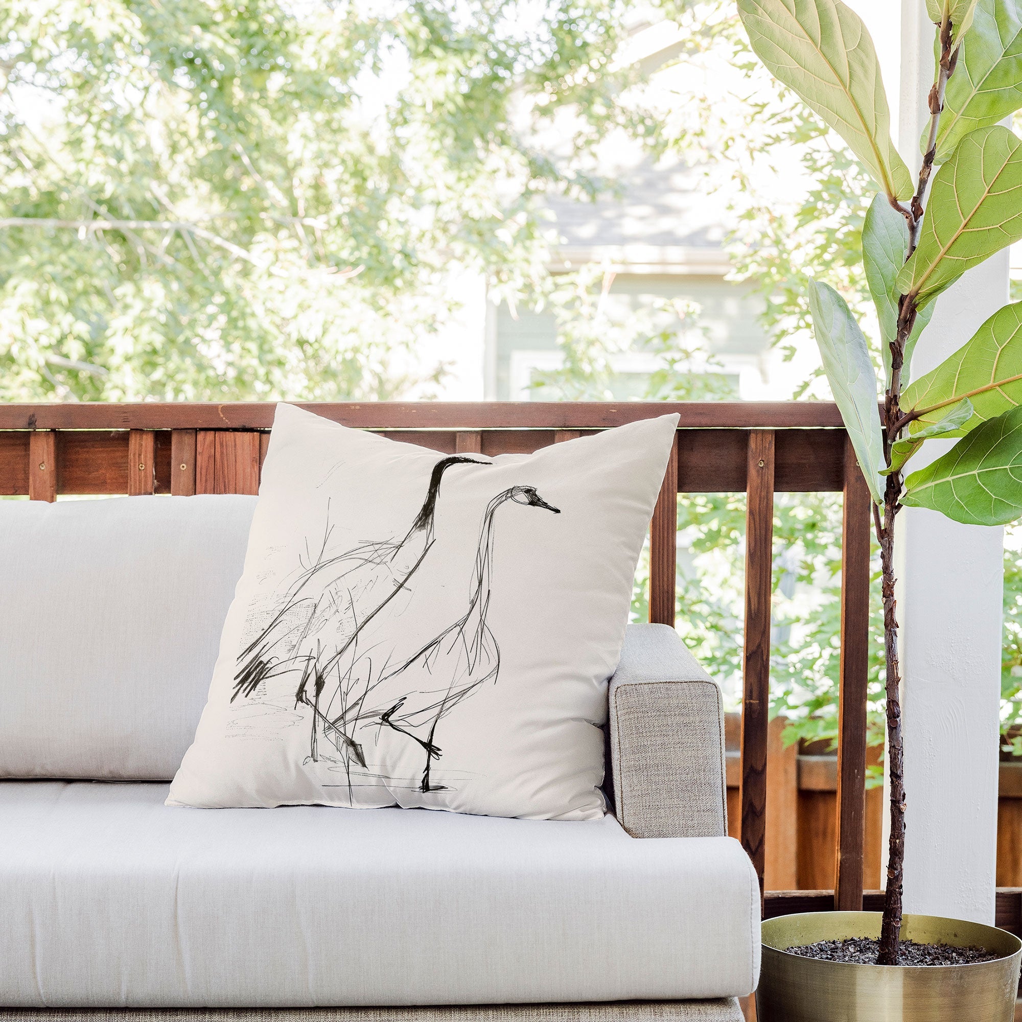 Nadja Two Geese Minimalist Drawing Outdoor Throw Pillow