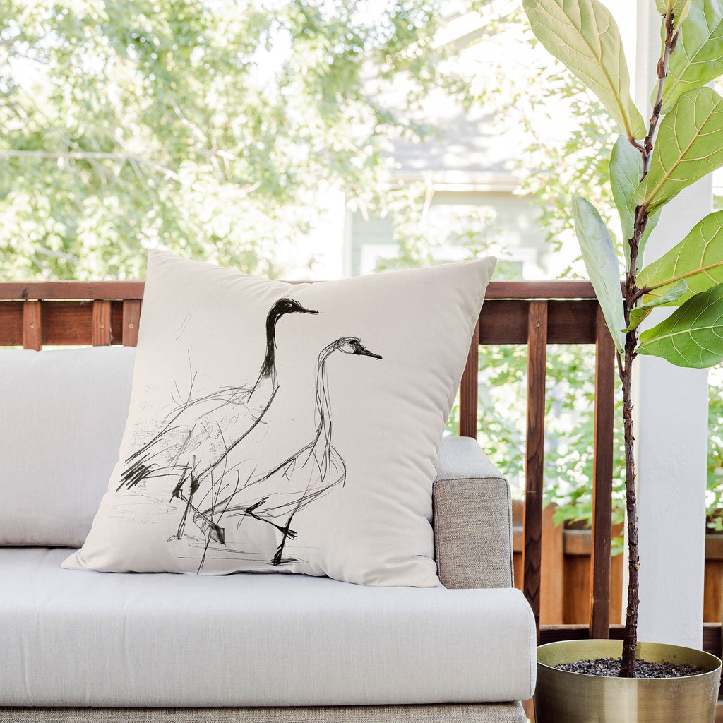 Nadja Two Geese Minimalist Drawing Outdoor Throw Pillow