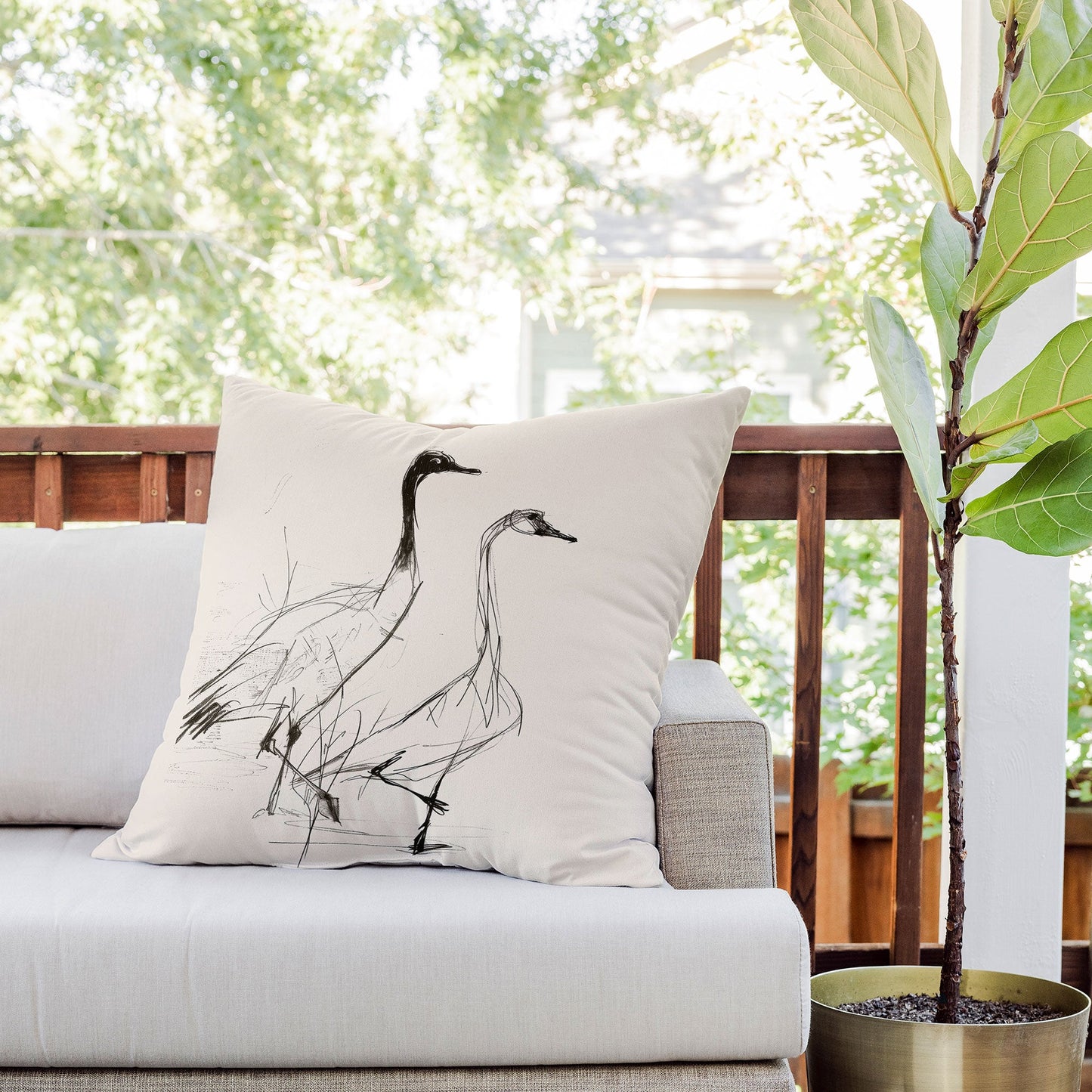 Nadja Two Geese Minimalist Drawing Outdoor Throw Pillow