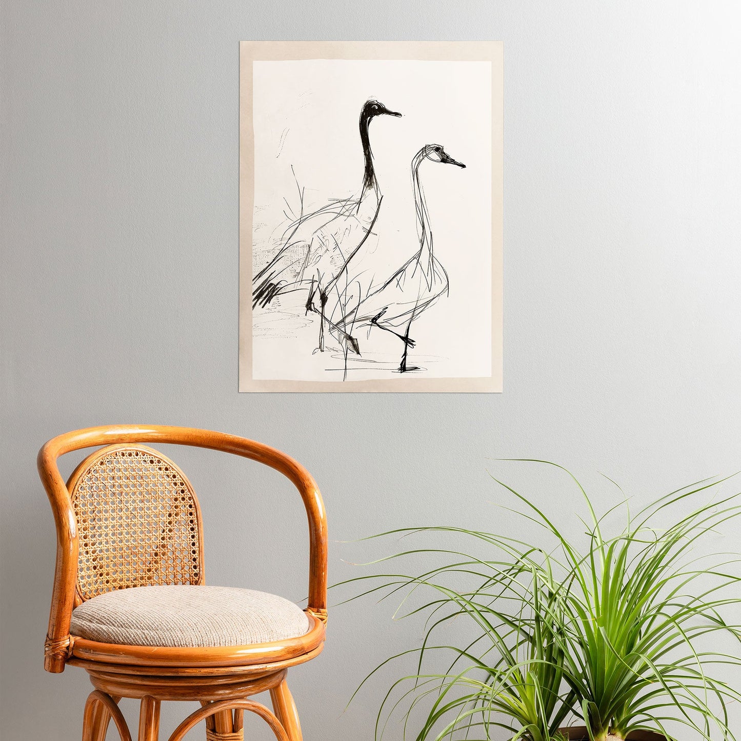 Nadja Two Geese Minimalist Drawing Poster