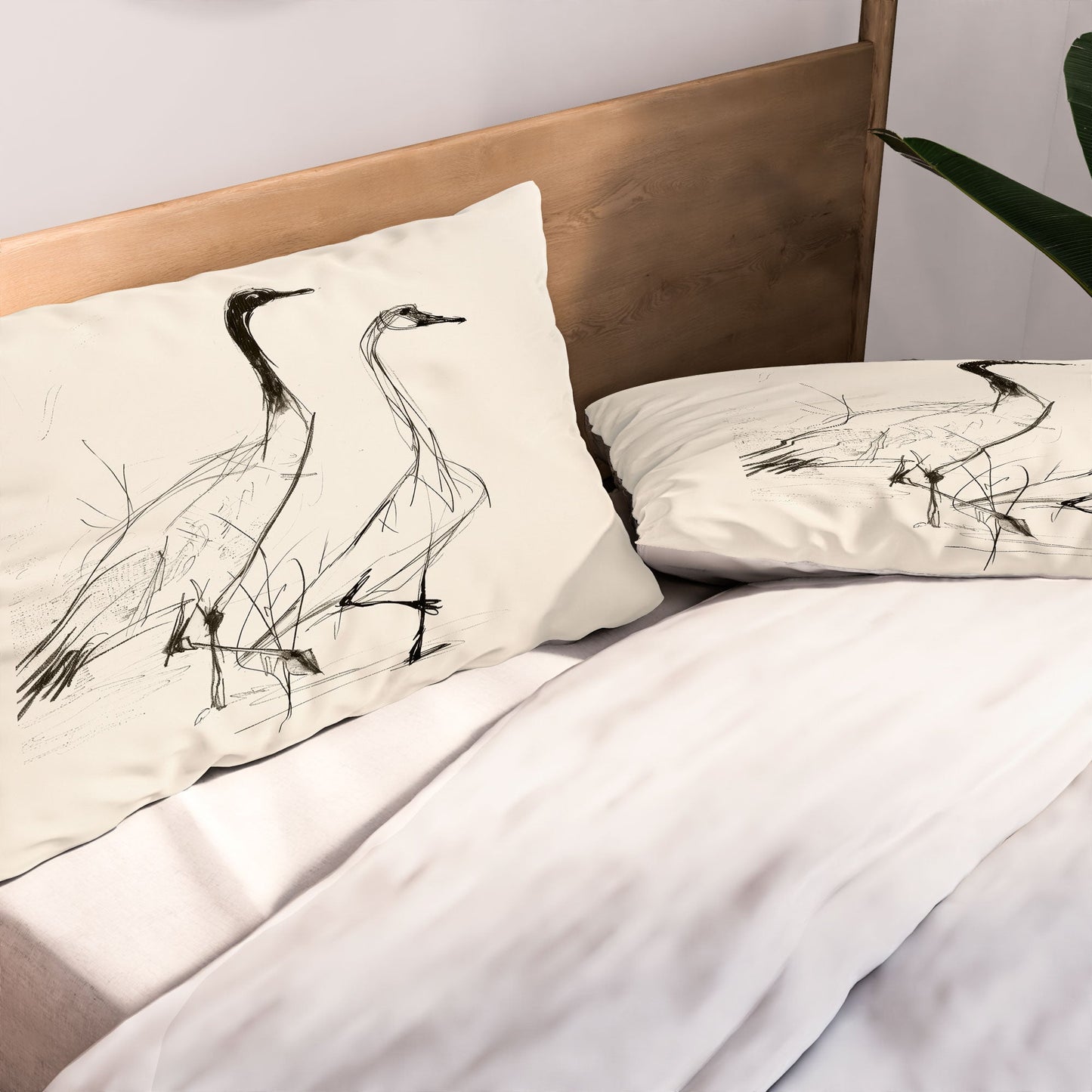 Nadja Two Geese Minimalist Drawing Pillow Shams