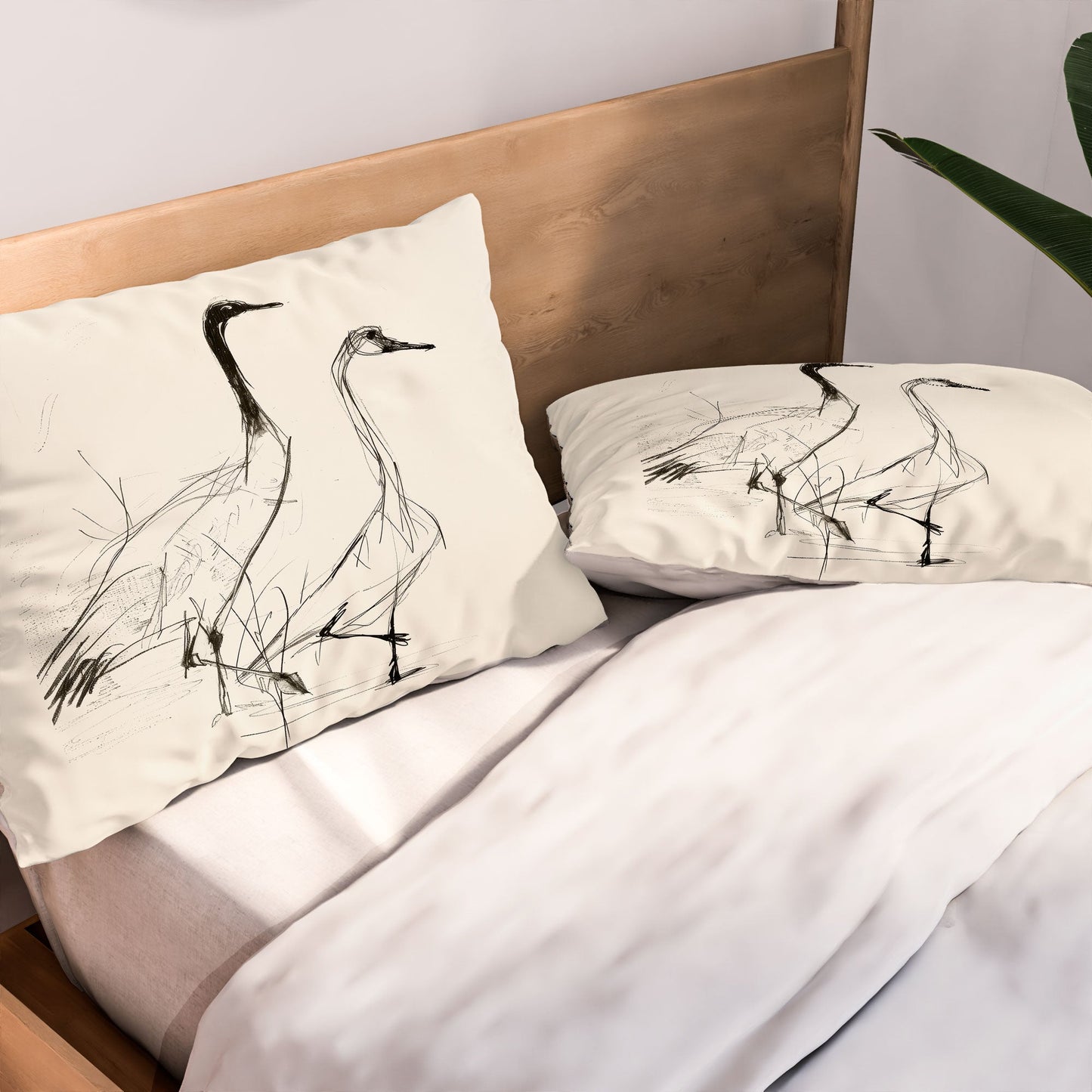 Nadja Two Geese Minimalist Drawing Pillow Shams