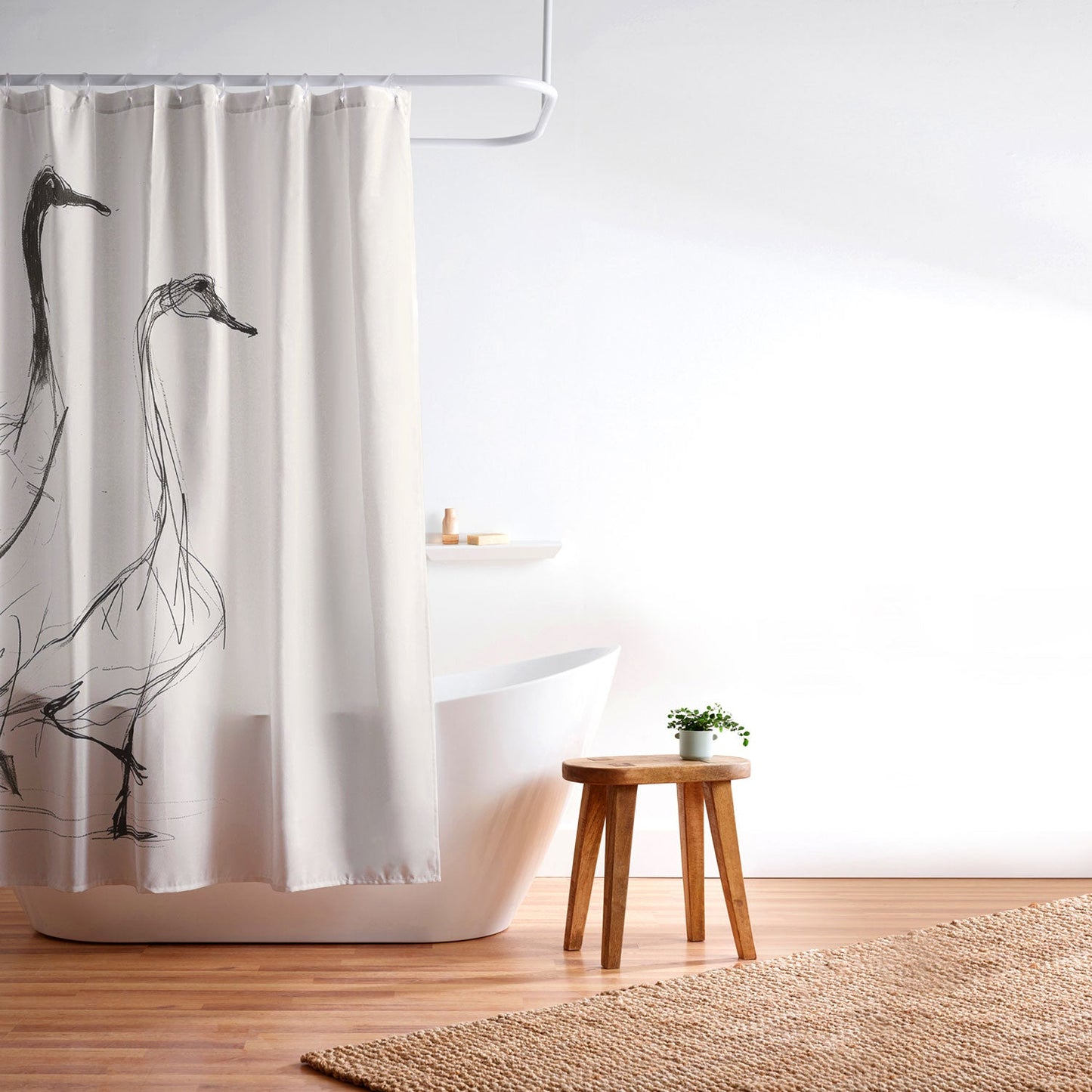 Nadja Two Geese Minimalist Drawing Shower Curtain