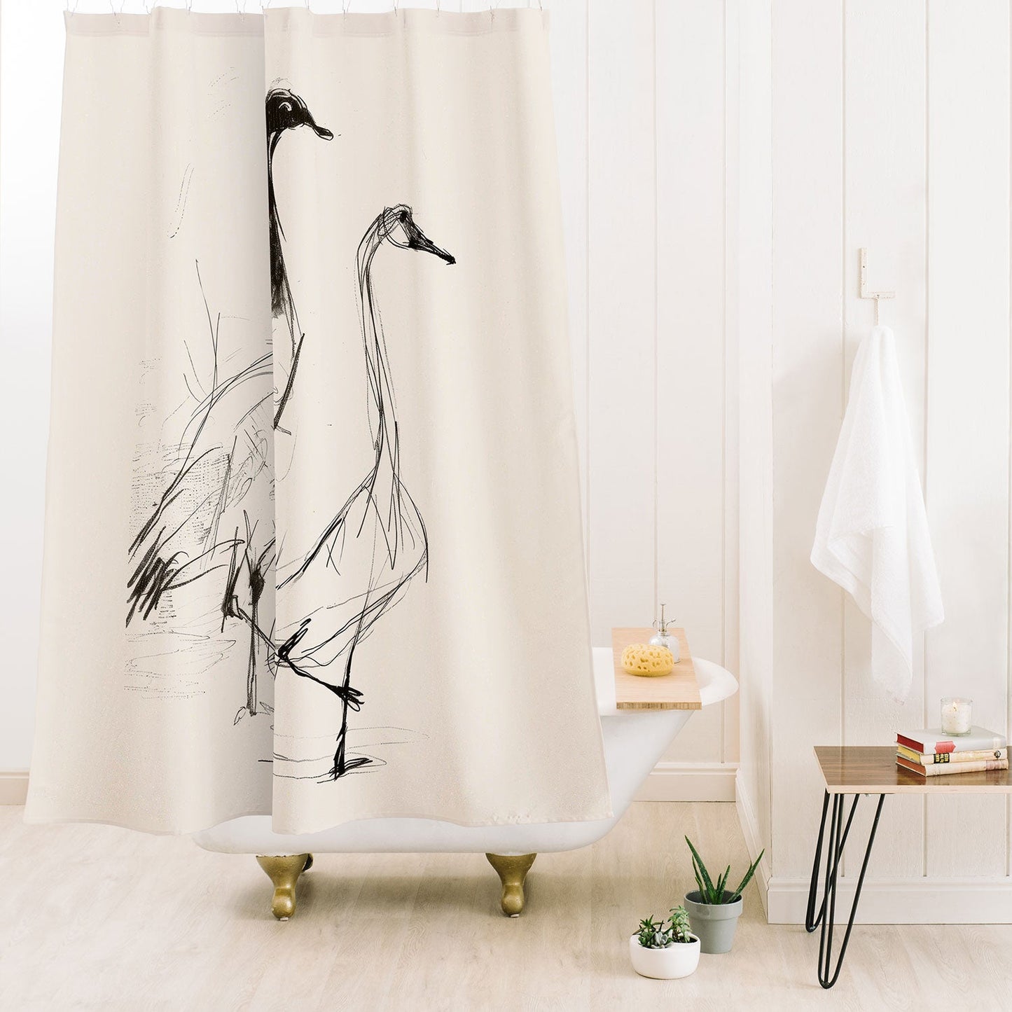 Nadja Two Geese Minimalist Drawing Shower Curtain