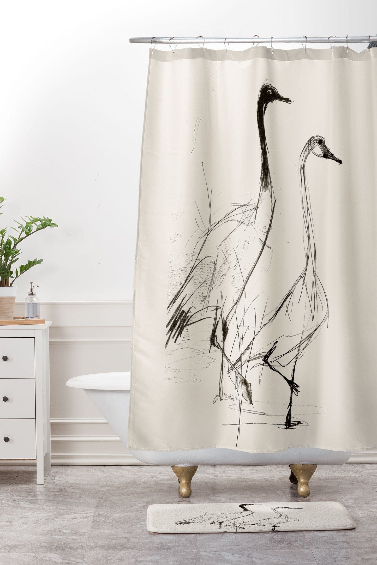 Nadja Two Geese Minimalist Drawing Memory Foam Bath Mat