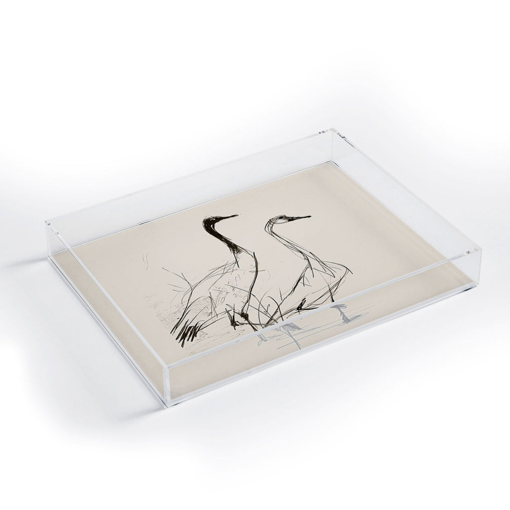 Nadja Two Geese Minimalist Drawing Acrylic Tray