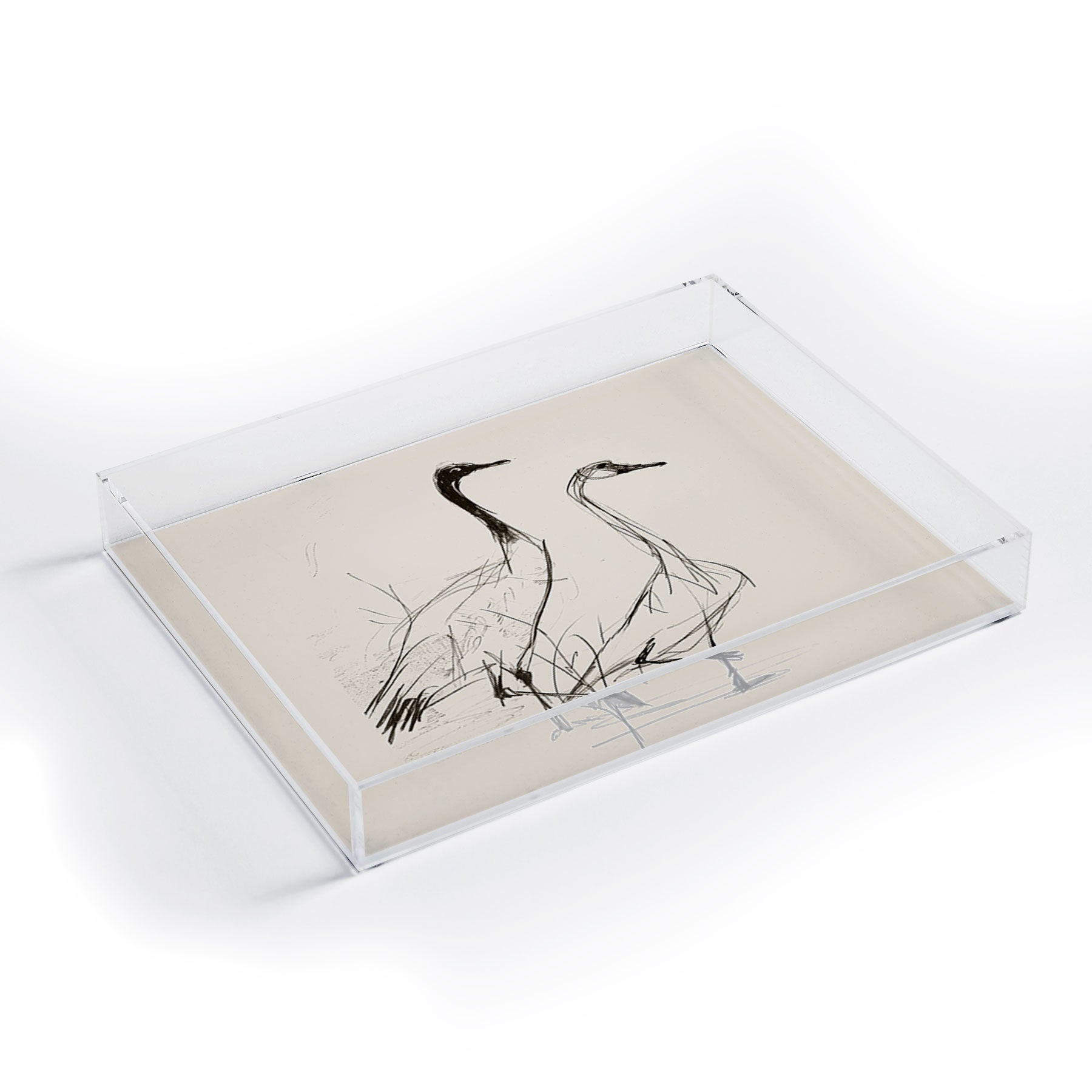 Nadja Two Geese Minimalist Drawing Acrylic Tray