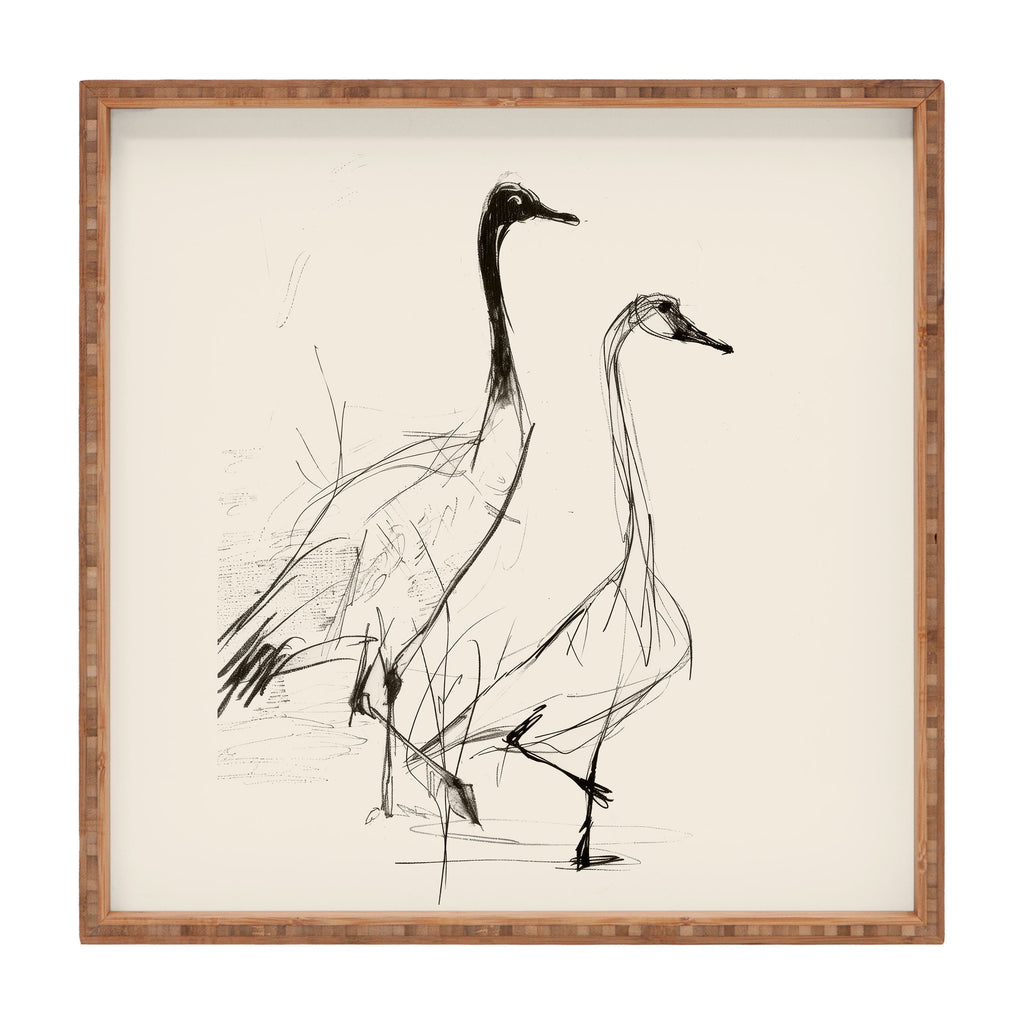 Nadja Two Geese Minimalist Drawing Square Tray