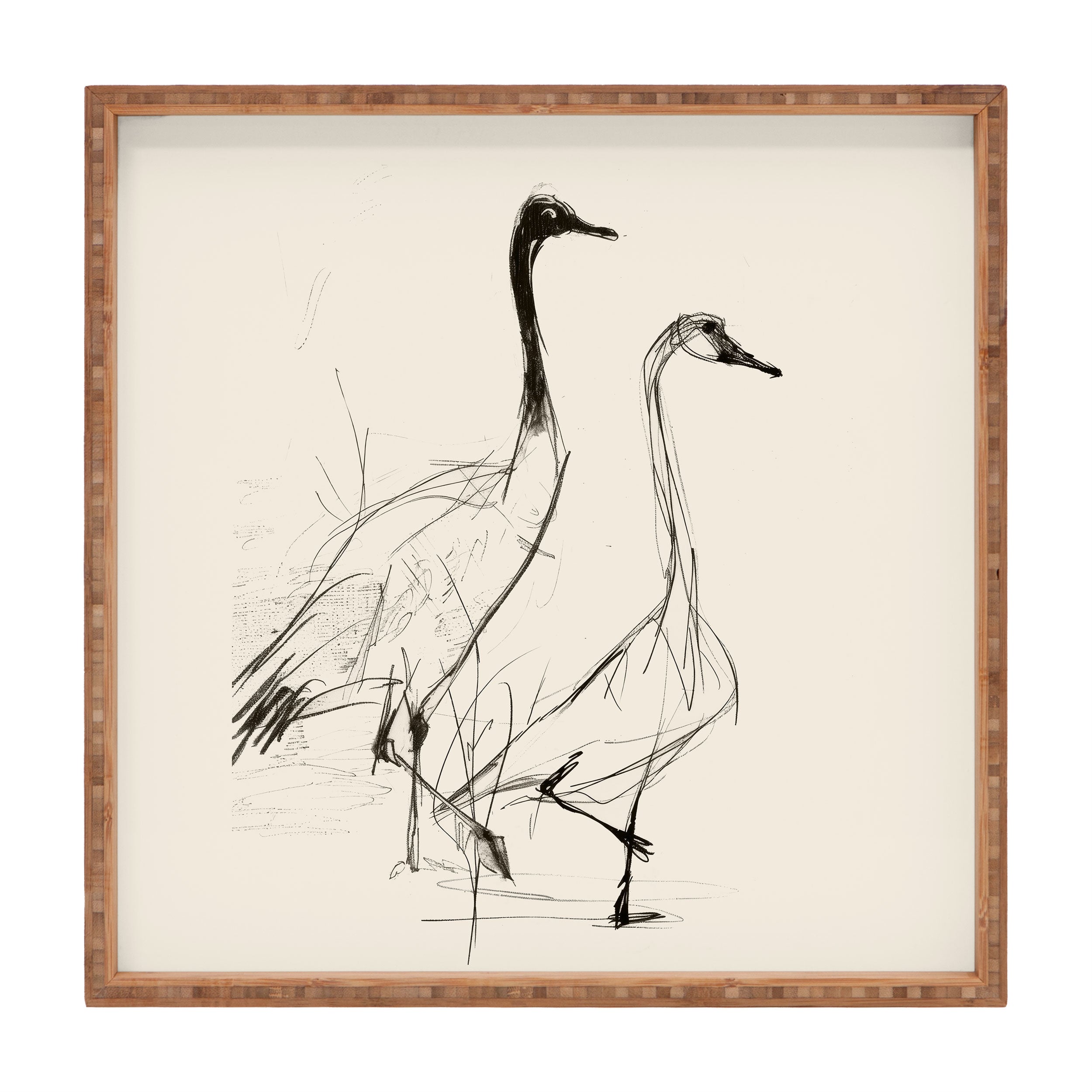 Nadja Two Geese Minimalist Drawing Square Tray