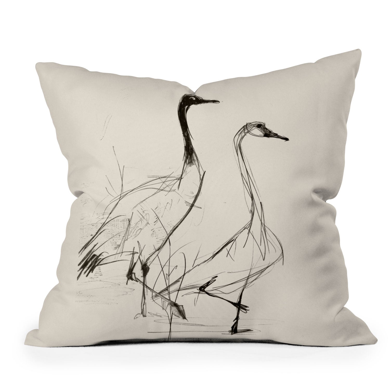 Nadja Two Geese Minimalist Drawing Outdoor Throw Pillow