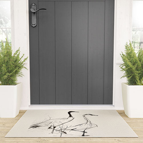 Nadja Two Geese Minimalist Drawing Welcome Mat