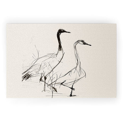 Nadja Two Geese Minimalist Drawing Welcome Mat
