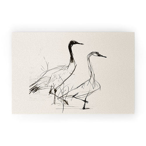 Nadja Two Geese Minimalist Drawing Welcome Mat