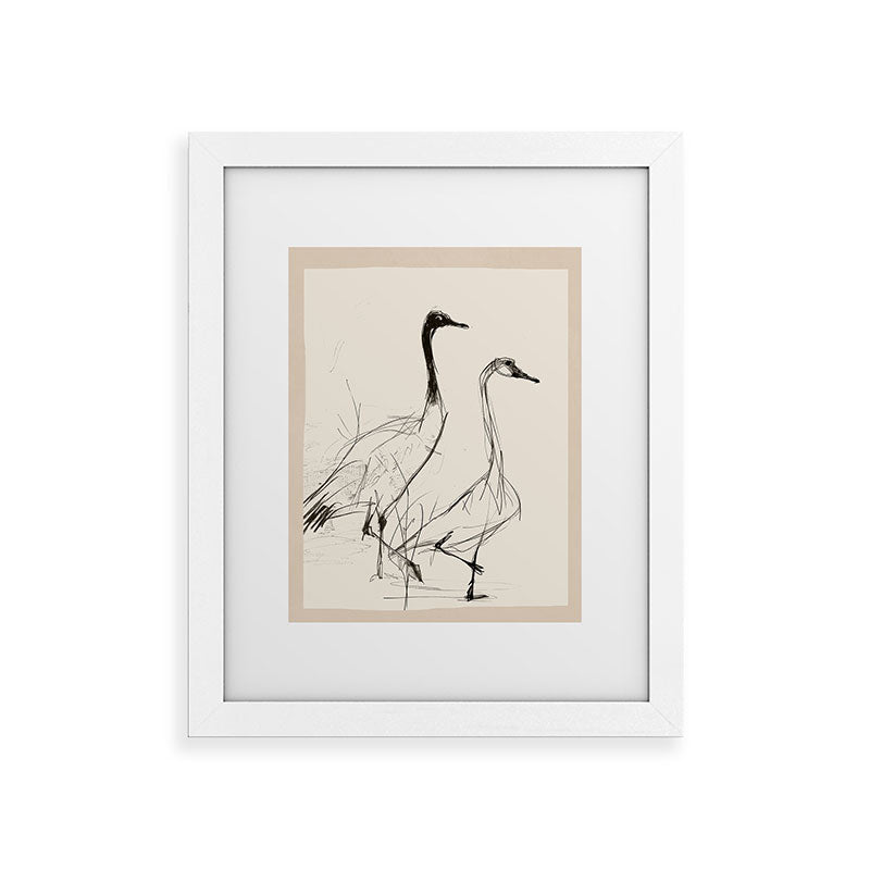 Nadja Two Geese Minimalist Drawing Framed Art Print
