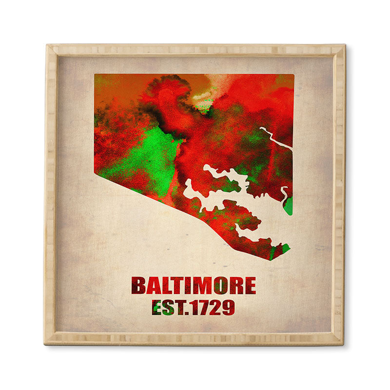 Naxart Baltimore Watercolor Map Framed Wall Art