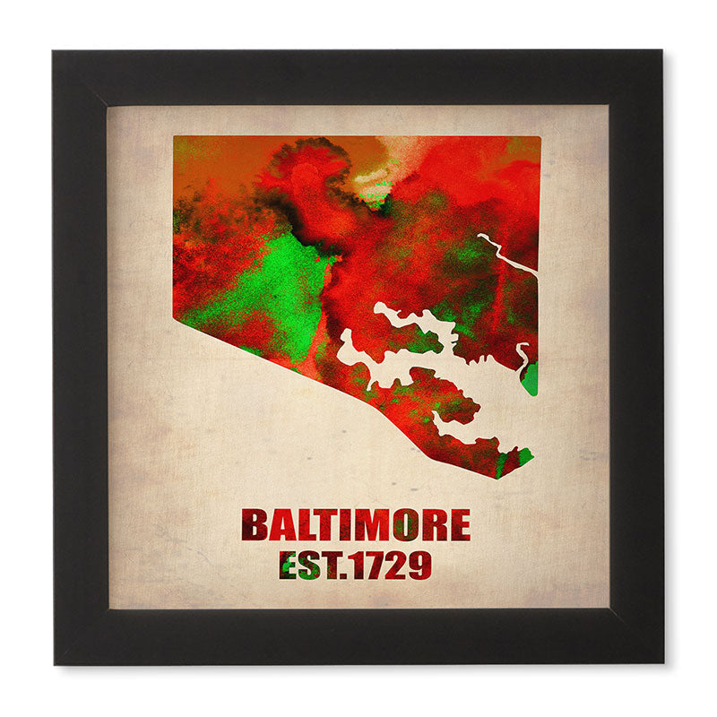 Naxart Baltimore Watercolor Map Framed Wall Art