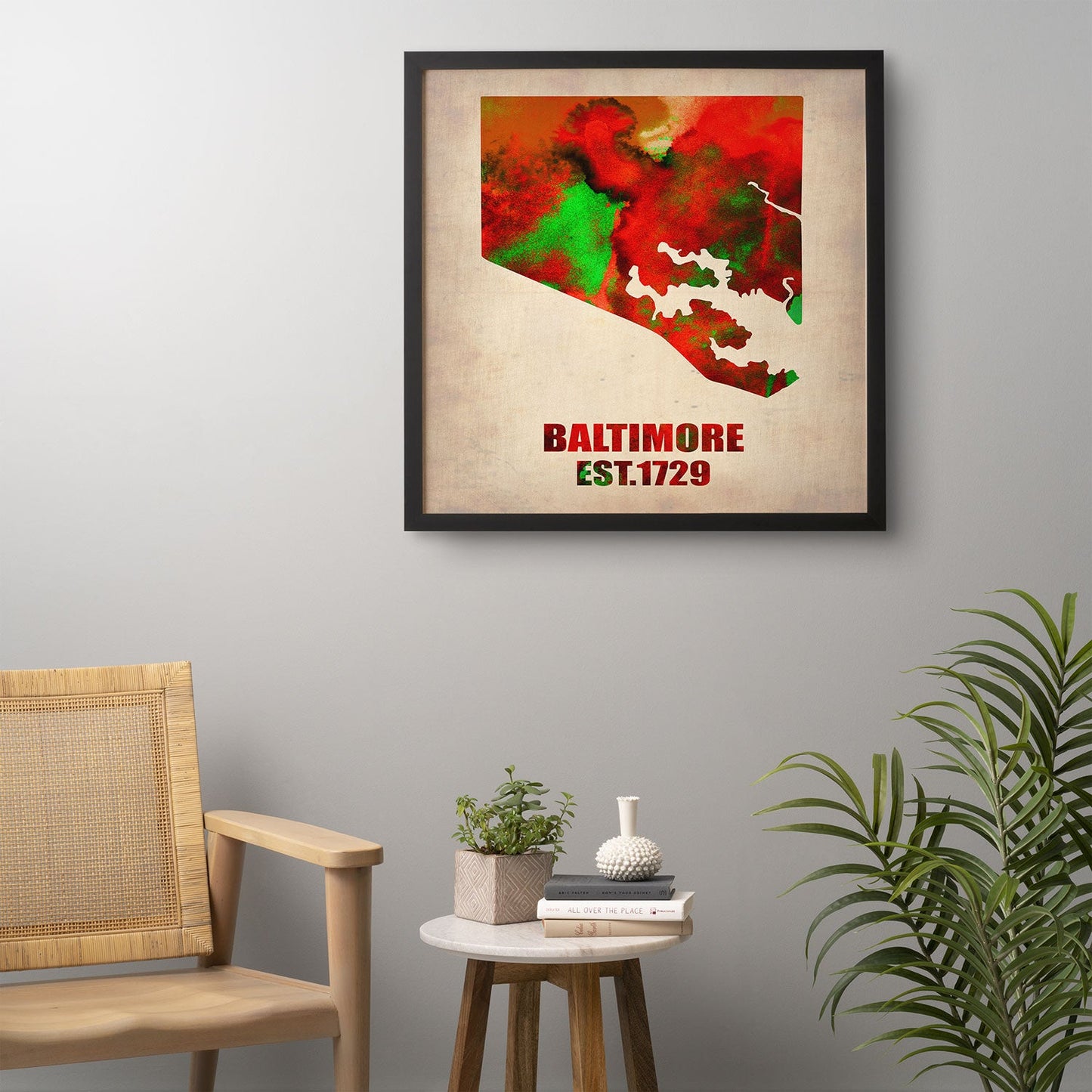 Naxart Baltimore Watercolor Map Framed Wall Art